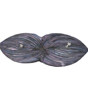 Vintage Handmade Cast Concrete Hosta Leaf Double Wick Oil Lamp Purple Iridescent